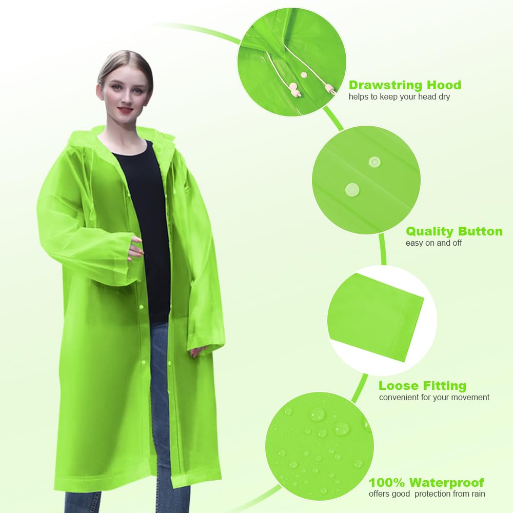 Vicloon Poncho Impermeabile, 2 Pcs Impermeabile per Adulti da Portatile Eva Trasparenti Riutilizzabili, Cappotto di Pioggia Poncho per Uomo e Donna per Pesca, Parchi Acquatici e Altro Ancora