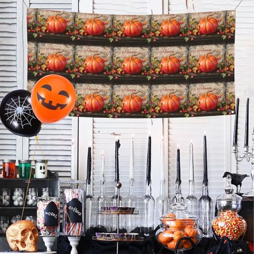 MINDBBDFJ Autumn Fall Pumpkin Print Banners And Signs For Outdoor/Indoor,Personalized Banner Customizable Parties Halloween Banner (180x90cm)2