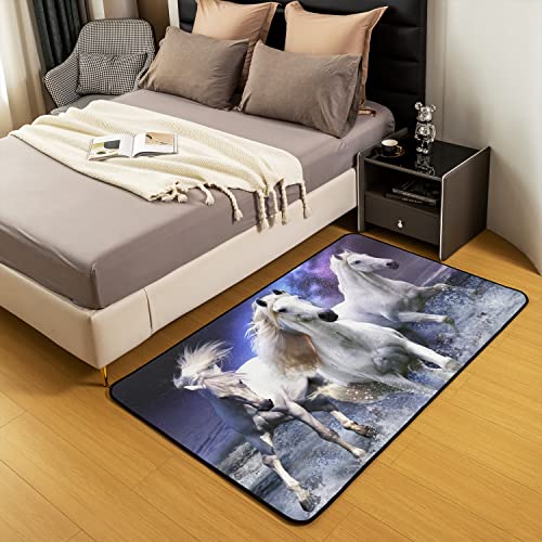 Loussiesd Horse Rugs for Living Room Bedroom Shag Carpet Rugs White Galloping Horse Decor Extra Soft Accent Rug for Room Living Room Bedroom Multifunctional Rugs 100 * 150cm - Image 4