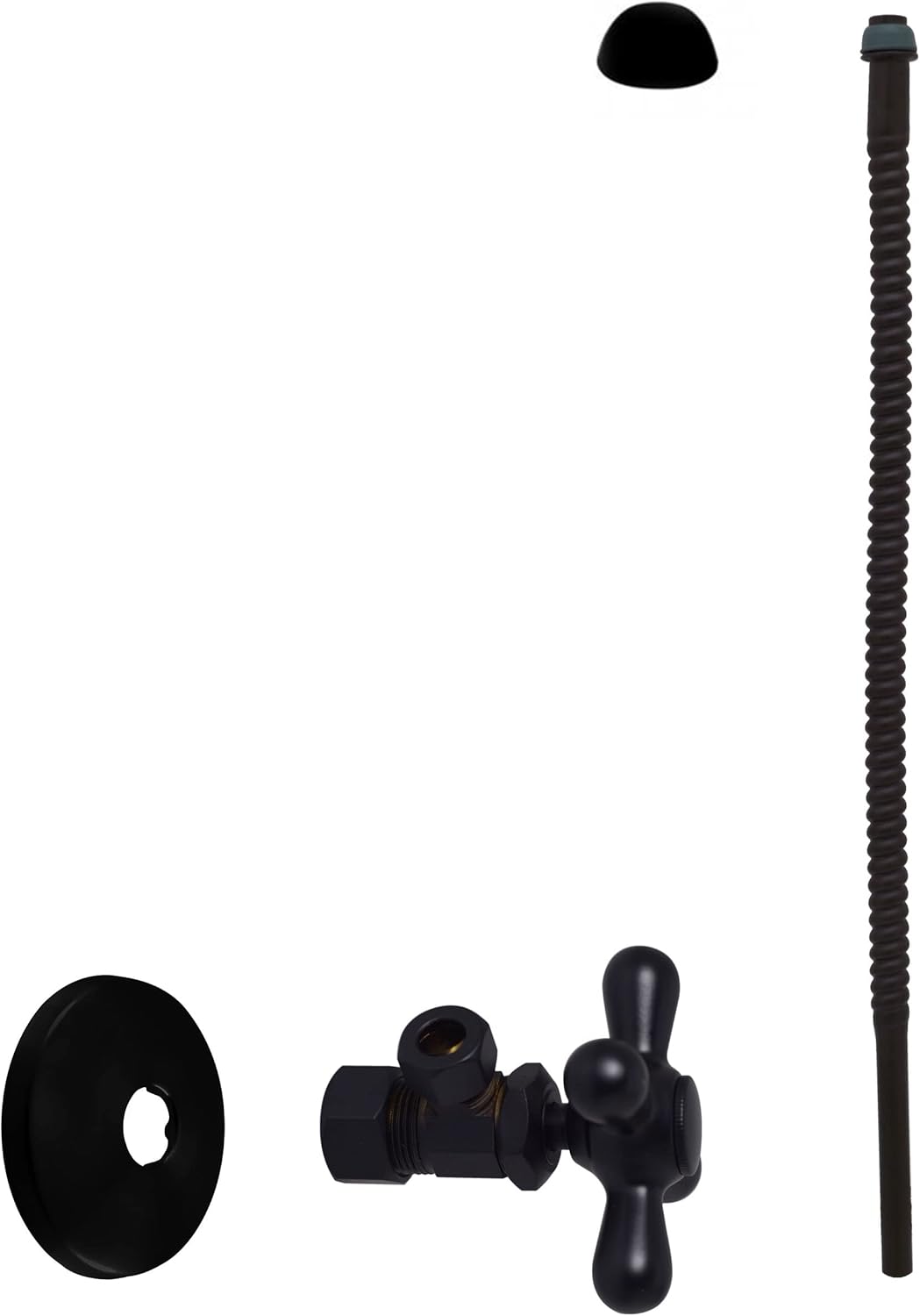Westbrass D105K15X-62 5/8" x 3/8" OD x 15" Corrugated Riser Line Kit with 1/4-Turn Cross Handle Angle Supply Shut Off Valve for Faucet and Toilet, Matte Black
