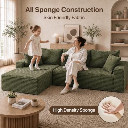 Image of Claiks 104 inch Boneless Couch, Cloud Couch Sectional, Green