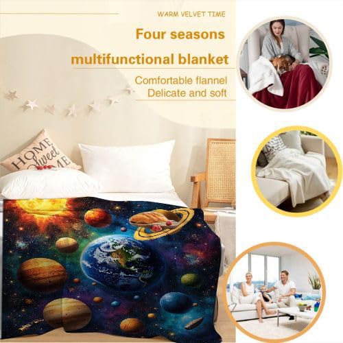 Mantas para Sofas Grandes 220x240 Planeta Colorido, Manta Termica Franela Mantilla Felpa para Cama 135/150, Mantitas Polar Suave y Cálida para Perro Mascota Habitacion Dormitorio