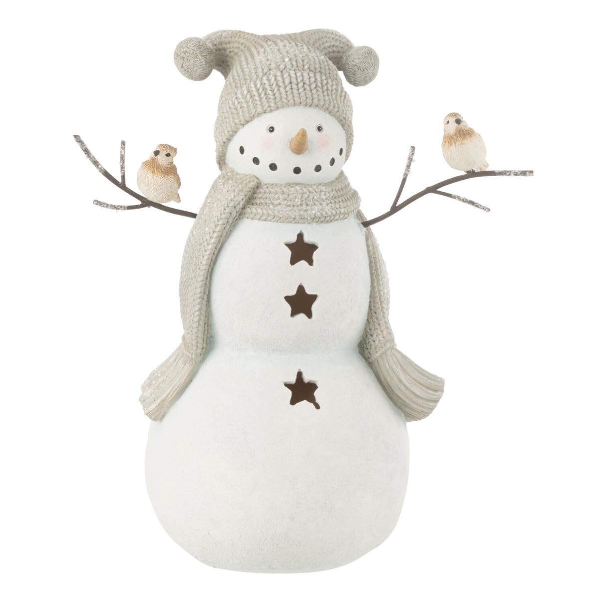 Bonhomme de Neige Déco Oiseaux 27cm Blanc