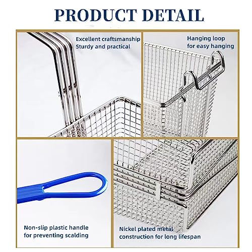 Wimarn Deep Fryer Basket, 4Pcs Commercial Non-Slip Handle Heavy Duty Nickel Plated Iron Construction Chip Basket,13" X 6" X 6", Restaurant Kitchen Frying Chips Fish Sausages #TOP2