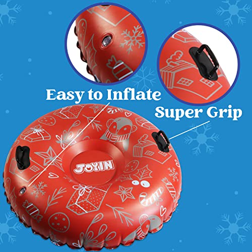 Joyin Inflatable Snow Tubes 47" & 37"(2 Packs) For Kids And Adults,Heavy-Duty Snow Tube For Sledding, Great Inflatable Snow Tubes For Winter Fun And Family Activities (Tree Red+Green) #TOP1