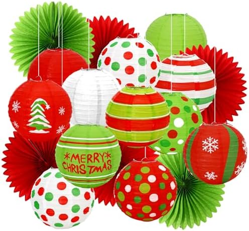 JarThenaAMCS 18Pcs Christmas Paper Lantern Set Red Green Hanging ...