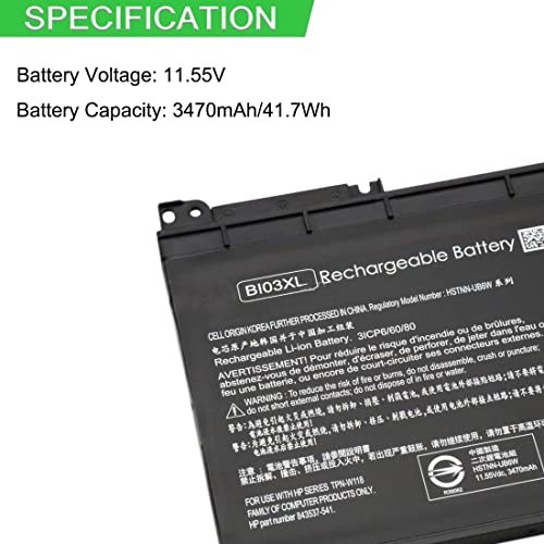 Bateria do portátil adequada para 41.7Wh 11.55V BI03XL Replacement Battery for HP HSTNN-LB7P 844203-