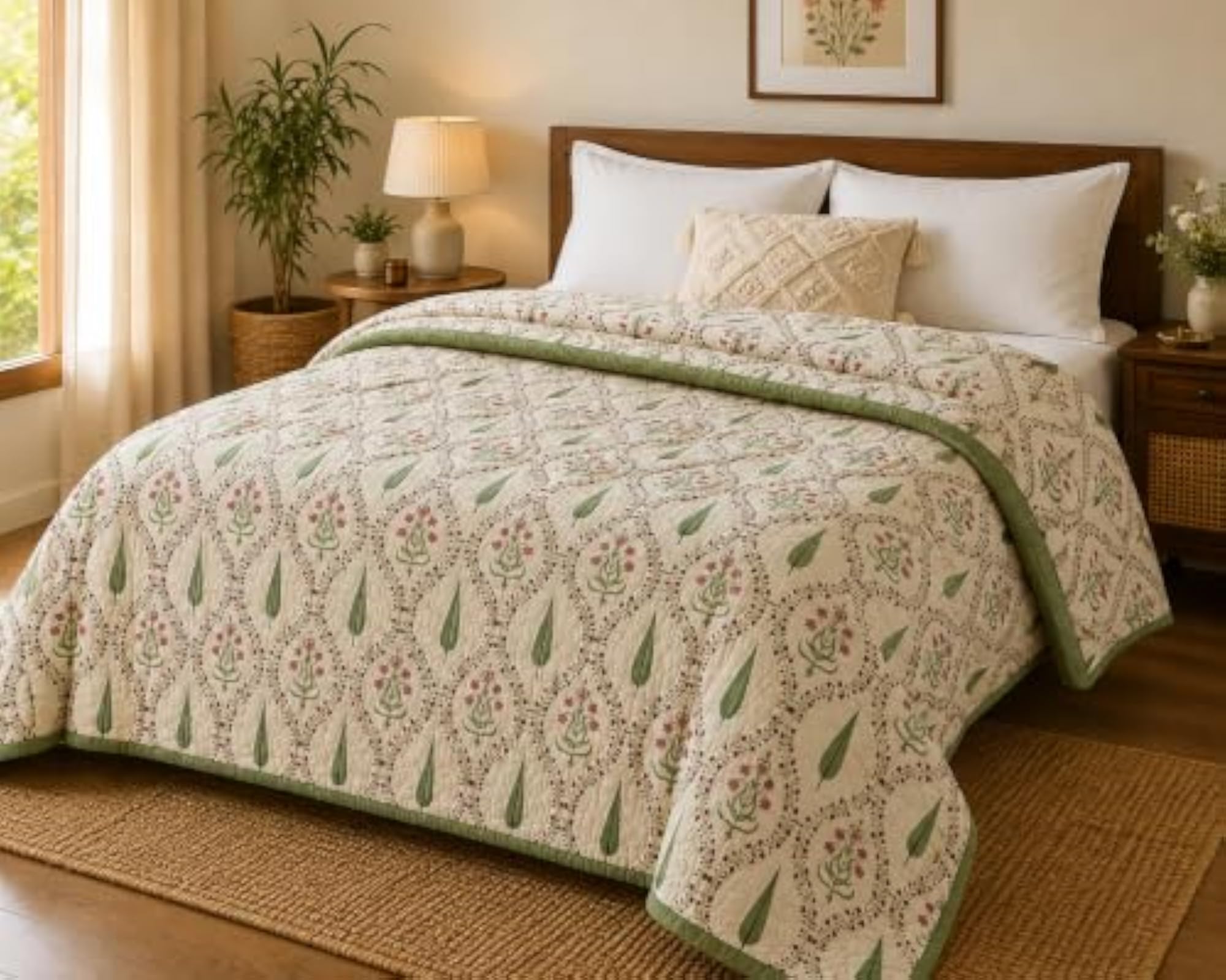 Mulmul Cotton Hand Block Printed Comforter