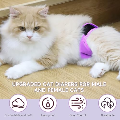 Image of Paw Legend Cat Diapers for Female Cats Spraying Washable Reusable Kitten Diapers for Cats Incontinence Pet Diapers (3 Pack, Colorful, Small)