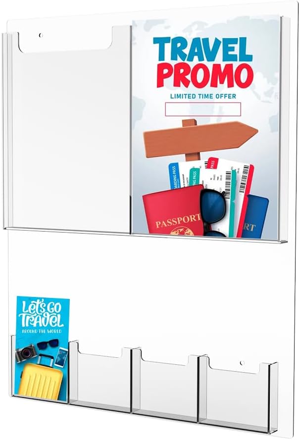 Ripeng 6 Pockets Acrylic Brochure Holder Wall Mount Rack