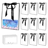 15Pack Clear Plastic Gift Bags with Handle,Reusable PP Gift Wrap Tote Bags with Ribbon for Wedding Bridal Birthday Party Baby Shower Goodies Graduation Shopping Business, 7x10x3.15 Inch (Black)