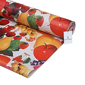 Kuber Industries Kitchen Drawer/Cabinet Shelf Mat|Friut & Flower Print With PVC Material|Adjustable Size 10 Mtr Roll (Cream)-CTKTC013554, Polyvinyl Chloride