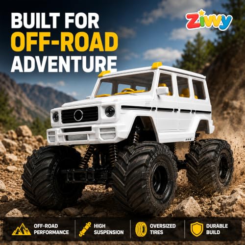 Image of Big White RC Car Rock Crawler Remote Control Car, Rechargeable Battery High Speed Off Road RC Car, Monster Truck Toy Car for Kids & Boys 7-14 Years | Remote Control Car Toy Gift