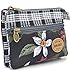 GUXL Women Small Zipper Coin Purse, Handmade Fabric Flower Embroidered Change Pouch, Cotton Double Zipper Wallet
