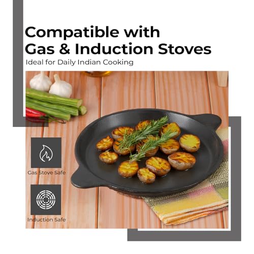 Image of Lifelong Cast Iron Frying Pan for Cooking with Handle | Pre-Seasoned Appam Pan | Large Non-Toxic Cookware, Non-Stick & Teflon Free, Durable for Easy Cooking & Cleaning | Gas & Induction Stove-Friendly