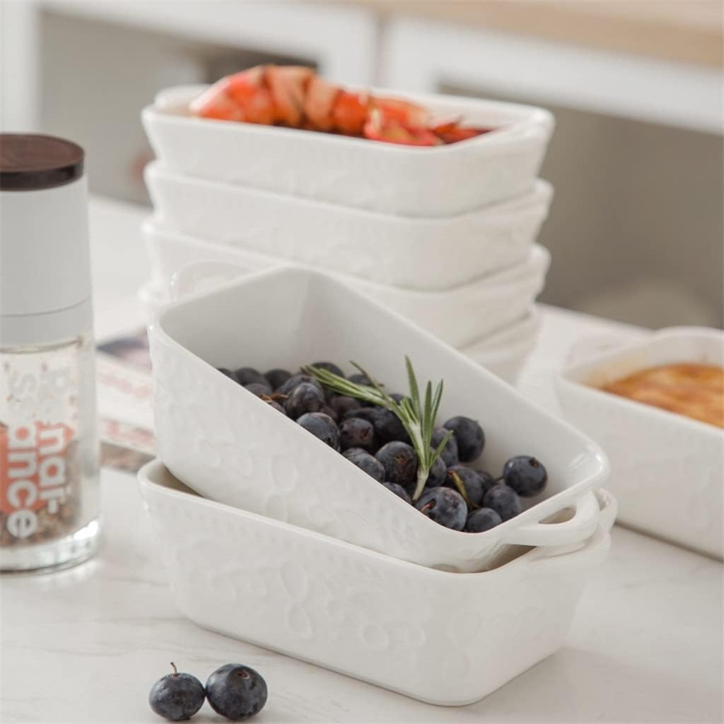 4/8-Piece 305 ml White Porcelain Baking Plate Pans with Handle Ceramic Souffle Brulee Pie Tapas Baking Dishes Bakeware (Colour: 4 Pieces) (4)