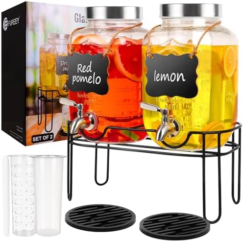 Drink Dispenser,2PACK Glass Drink Dispensers for Parties,1 Gallon...