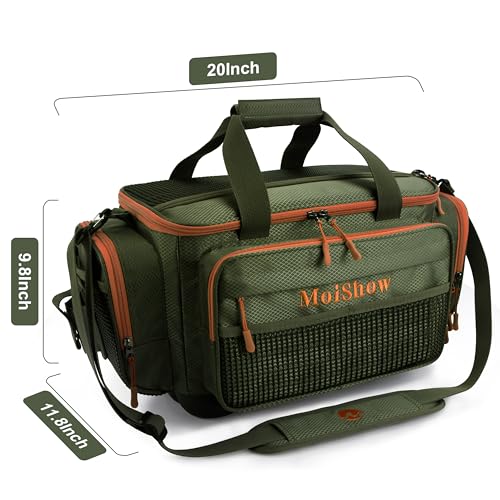 MoiShow Fishing Tackle Box Bag - Fishing Bags for Saltwater or Freshwater (#Green) Fishing Tackle Bags - Padded Shoulder Strap - Tackle Bag for 3600 3700 Tackle Box - Thumbnail 6