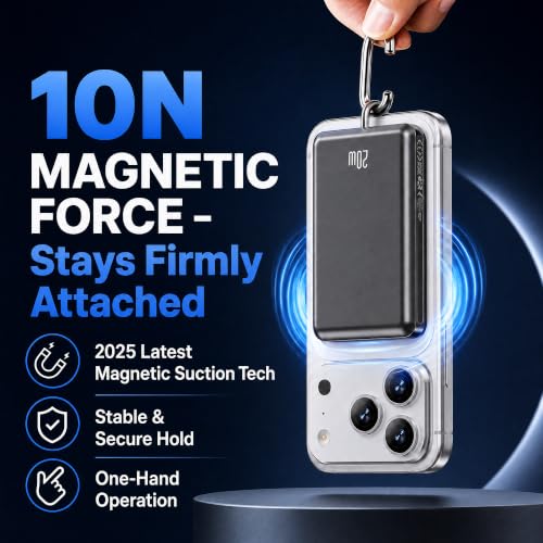 Image of 2026 for Magsafe Portable Charger iPhone, Ultra Slim Magnetic Power Bank Fast Charging, Wireless Battery Pack 10000mAh, 20W Powerbank Compatible with i-Phone Air 17 /16 /15 /14 /13 /12 Series,Jet Black
