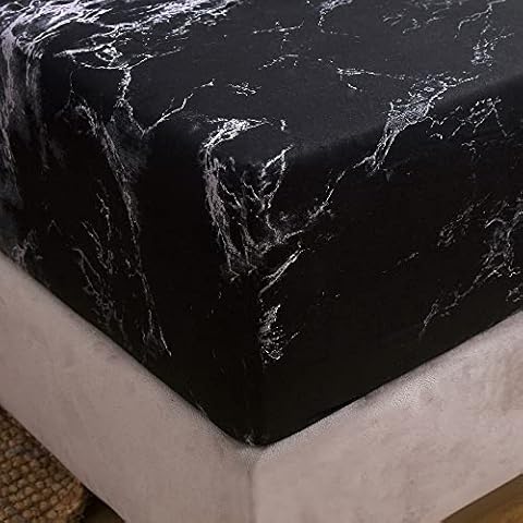 Michorinee Spannbettlaken 140x200cm Schwarz Marmor Optik Muster Bettlaken Boxspringbett Topper Superweiches Microfaser Marmoriert Gemustert Spannbetttuch Cover