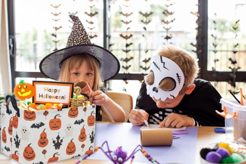 Image of Essme Rectangular Halloween Basket,Kids Basket Empty with Handles,Cute Baskets for kids Room Decor,Boys and Girls, Candy Bins.( Castle Halloween).