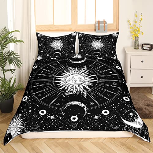 Manfei Sun And Moon Duvet Cover Set Twin Size Psychedelic Black And White Comforter Cover Mystic Stars Space Bedding Set 3Pcs For Kids Boys Girls Galaxy Quilt Cover With 2 Pillowcases (No Comforter) #TOP2