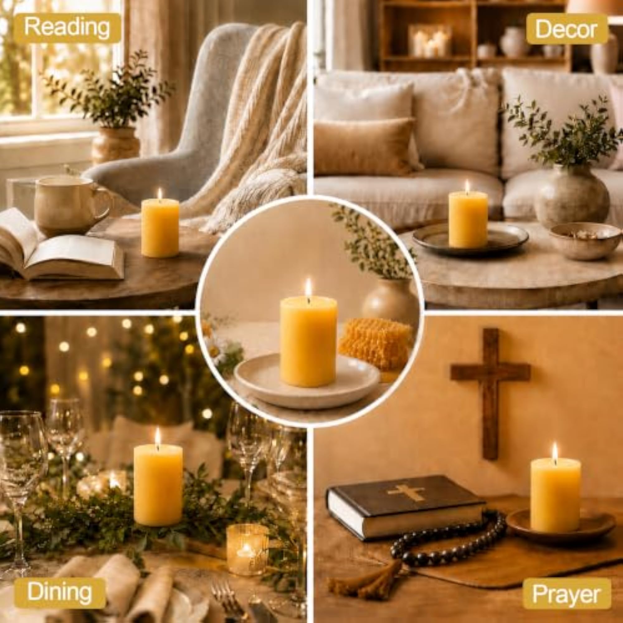 2 Pack Natural Pure Beeswax Pillar Candle, 2x3 Inch