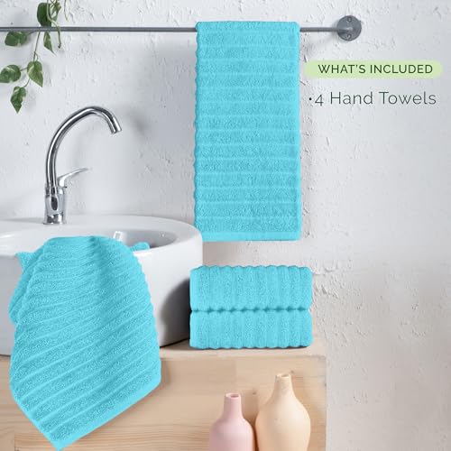 Image of Elegant Comfort Luxury 100% Turkish Cotton Corduroy Ribbed 4 Pack Hand Towel Set 16 x 28 Inch - Absorbent, Super Soft, Quick Dry, Premium Towels for Bathroom, Gym, Spa and Hotel Use, Aqua