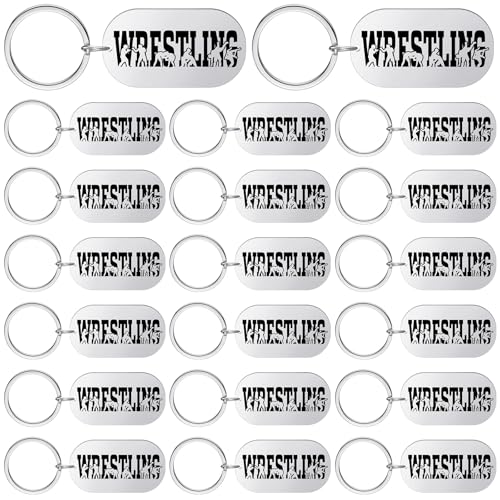 Quelay 24 Pcs Wrestling Keychain Inspirational Wrestling Charm Key Ring