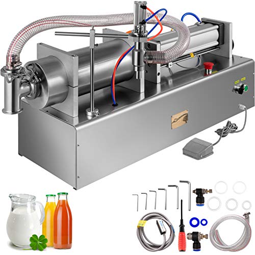 VEVOR Pneumatic Filling Machine 1000-5000ml, Liquid Filler Machine Horizontal, Automatic Liquid Filling Single Head, Liquid Filling Machine Stainless Steel Frame for Various Liquids