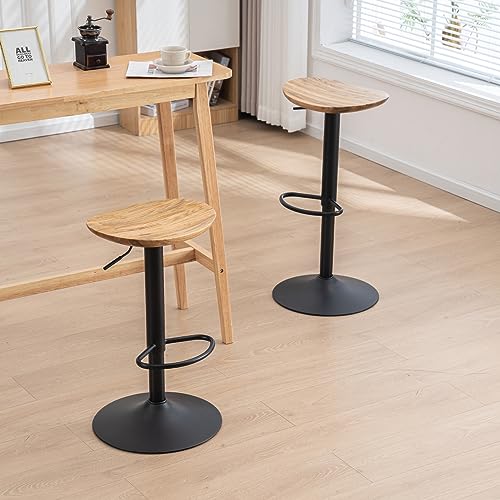 YOUNIKE Set of 2 Adjustable 360° Swivel Wooden Bar Stools - Rustic Kitchen Dining Chairs, 300 LBS Capacity, Black Brown
