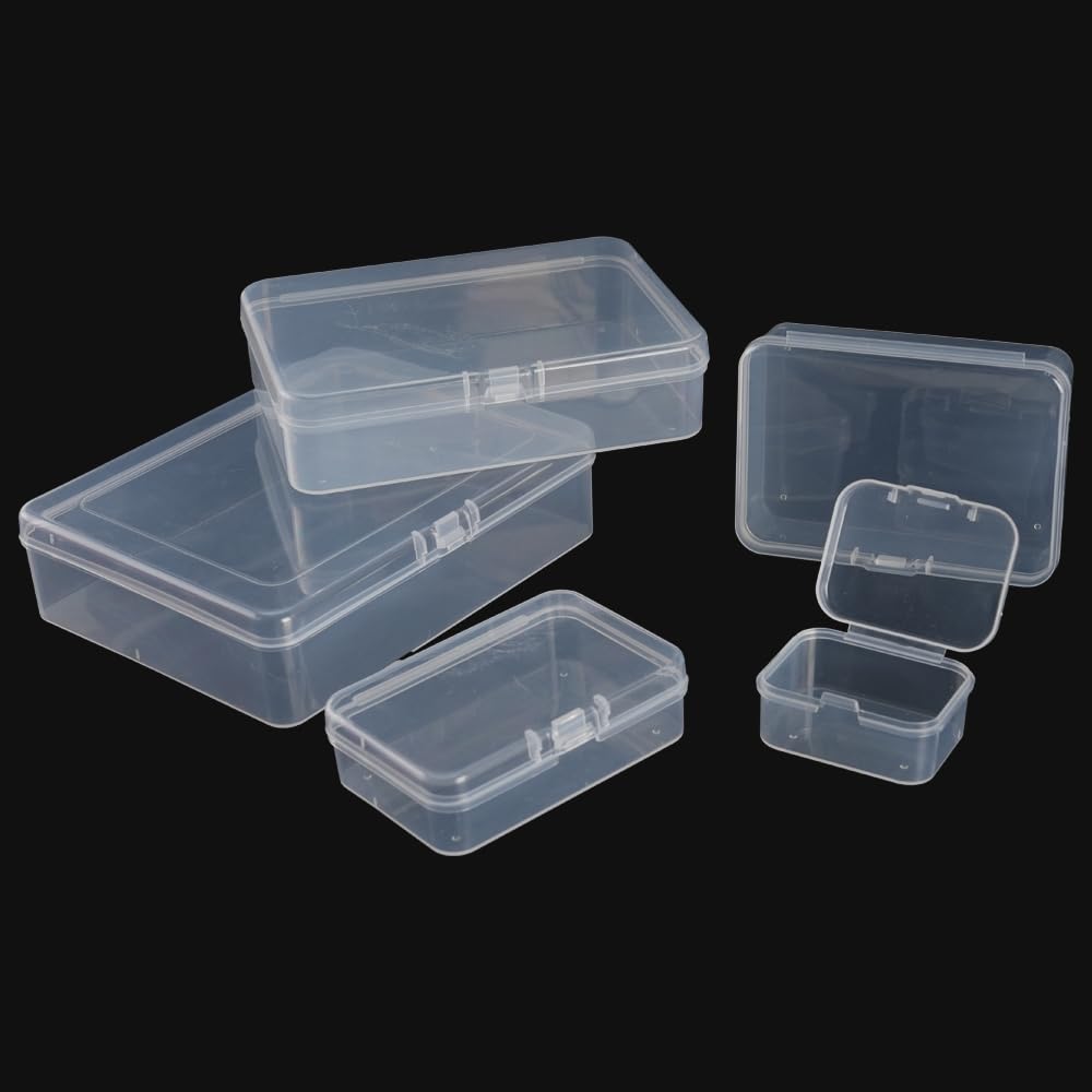 5Pcs Mixed Sizes Clear Plastic Jewelry Storage Boxes - Rectangular Mini Containers with Hinged Lids, Ideal for Beads, Jewelry, Small Items & Art Craft Projects