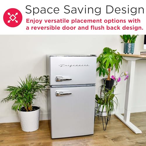 Frigidaire EFR3A1 Compact Small Top-Freezer Refrigerator, Stainless Steel Mini Bar Fridge, Platinum Series-21.26" D x 17.83" W x 33.5" H, 3.2 cu ft Double Door on Fridge.com