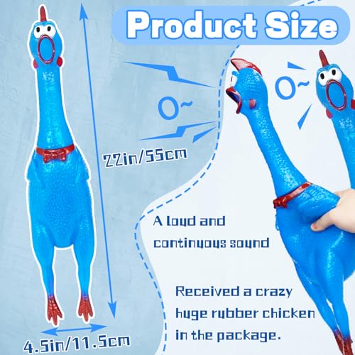 Xeehwb 22 Inch Crazy Huge Rubber Chicken,Blue Screaming Chicken Toys,Squeeze Squeaky Chicken Dog Toys,Rubber Chicken Noisemakers for Parties,Prank Novelty Gag Gift - Image 3