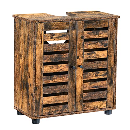 Bennio Brenny unter Waschbecken Aufbewahrungsschrank mit 2-Türen und Regal, Sockel Waschbecken Badezimmer Eitelkeit Schrank, Space Saver Organizer, rustikal braun Cover