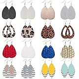 Wremily 16 Pairs Faux Leather Earrings for Women Teardrop Leaf Leopard Print Layered Drop Earrings L