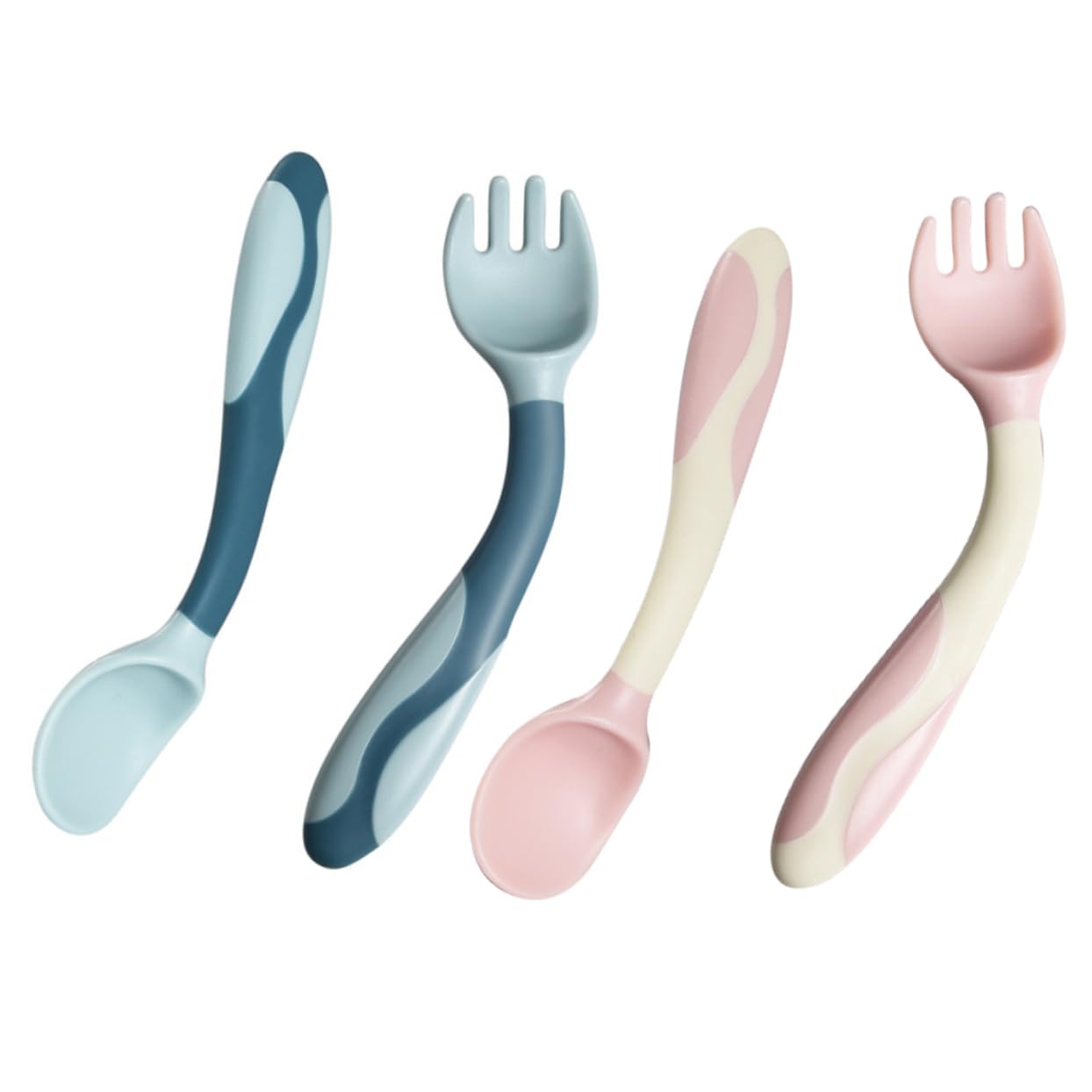 BRIGHTFUFU 2Sets Forks and Spoons for Self Feeding Flexible Utensils for Comfortable Grip Easy to Hold for Young