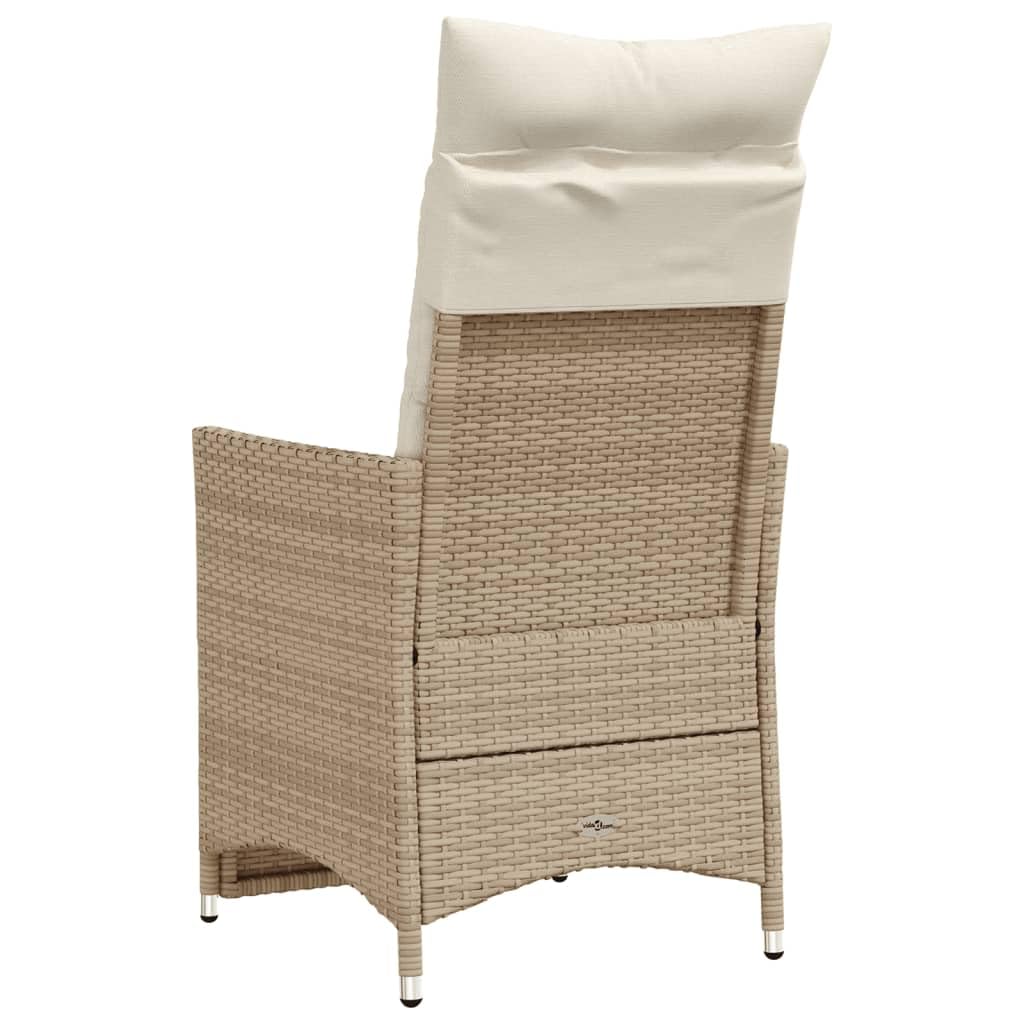 Gartensessel mit Kissen 2 STK. Verstellbar Beige Poly Rattan Verstellbar Gartenstuhl mit Stahlrahmen,Loungesessel für Außenbereich