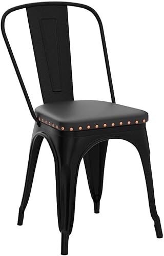 Miniatura 4 de Yaheetech 4 sillas de comedor de metal con asiento de piel sintética, respaldo alto, suave, acolchado, industrial, clásica, sillas de hierro,