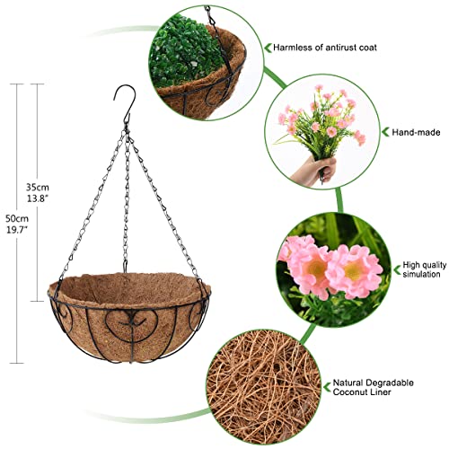 Homsunny Artificial Hanging Flower In Basket, Hanging Flowers Basket Centerpieces, Outdoor & Indoor Artificial Daisies Flowers In Coconut Lining Hanging Baskets For The Decoration Of Courtyard(Pink) #TOP4