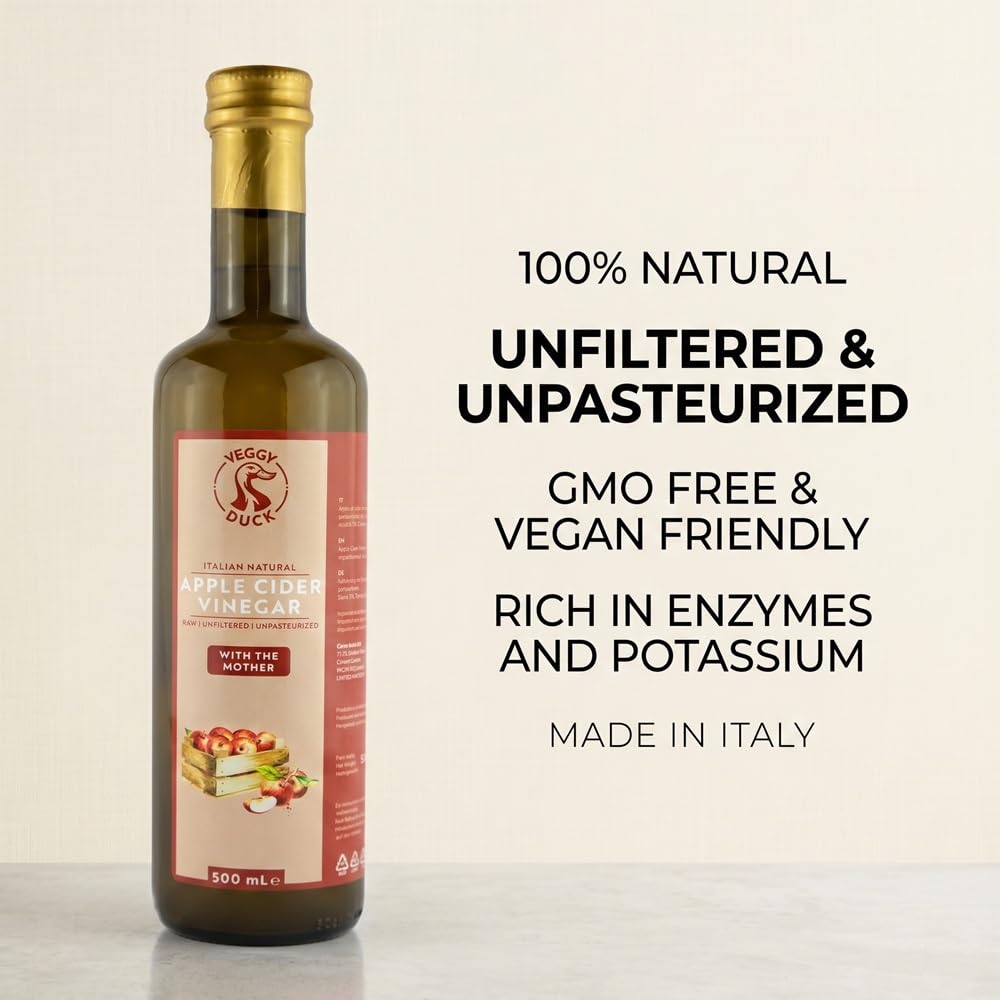 Vinagre de Sidra de Manzana Natural Italiano con la Madre 500ml Puro Sin Filtrar Sin Pasteurizar