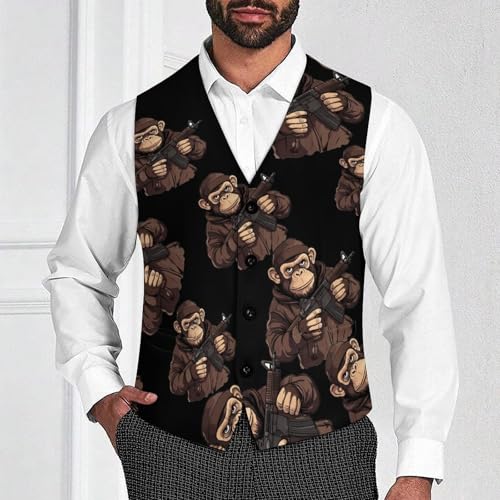 Gorilla Gun Men's Suit Vests Business Formal Dress Vest V-Neck Waistcoat for Wedding Casual2