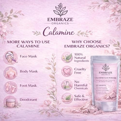 Image of Calamine Clay Powder for Face Pack | Natural Pink Clay for Acne, Pimples, Oil Control & Skin Soothing Care | Deep Cleansing Mineral Clay (100g)