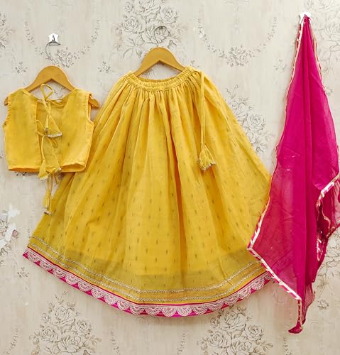 Image of Kids Traditional Lehenga Choli Set with Embroidered Pink Choli & Dupatta