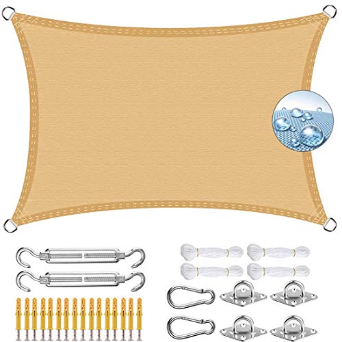 COUEO Toldo Vela Cuadrado 4.5x6m Impermeable Protección UV Toldo Vela IKEA con Fijación Accesorios para Jardín, Terraza, Camping, Amarillo