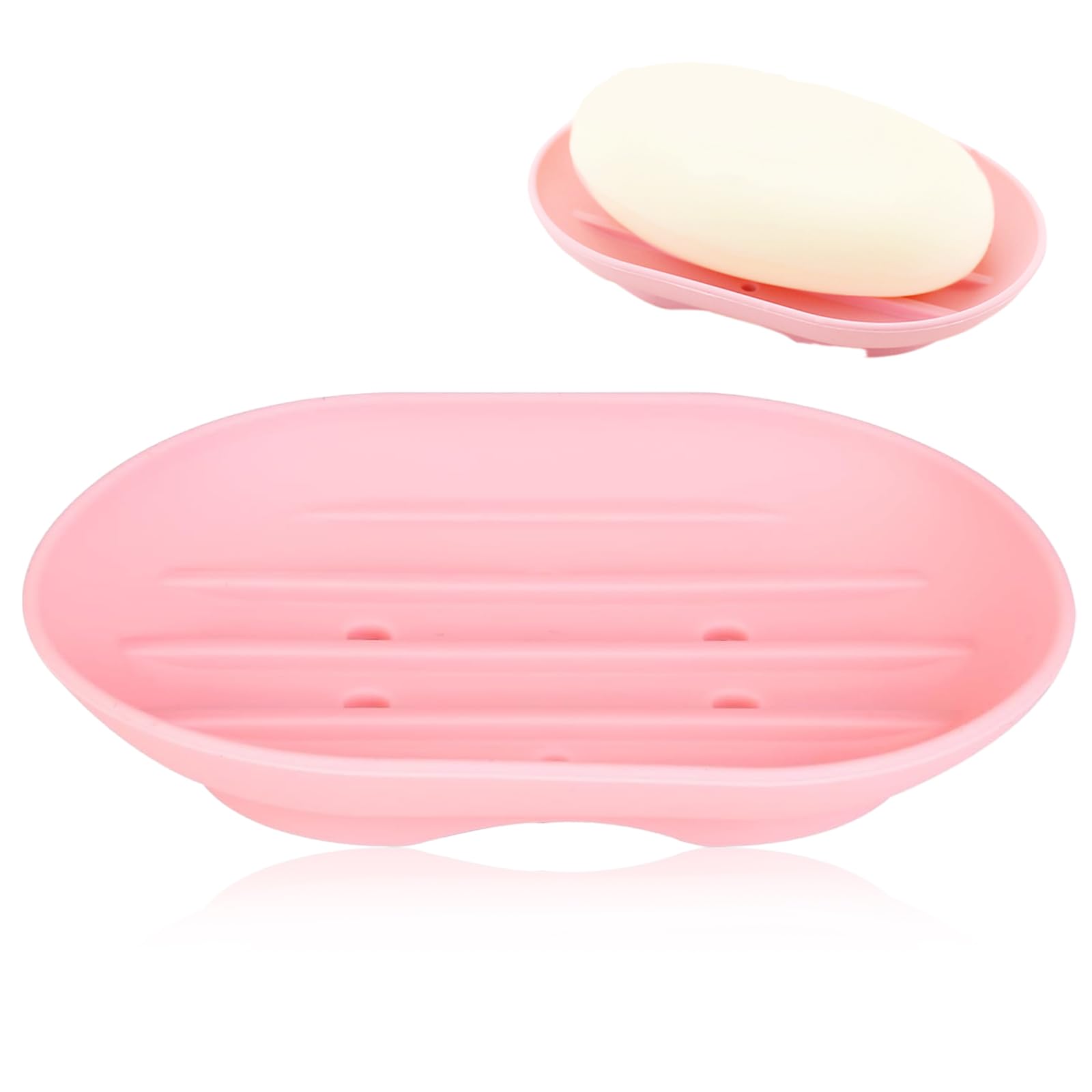 Silicone Soap Dish,Silicone Soap Tray Anti-Slip Self Draining Shower Soap Holder, Portable Shower Soap Box for Bathroom, Kitchen, Counter Top and Travel (Pink)