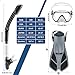 ZEEPORTE Mask Fin Snorkel Set with Adult Snorkeling Gear, Panoramic View Diving Mask, Trek Fin, Dry Top Snorkel +Travel Bags, Snorkel for Lap Swimming