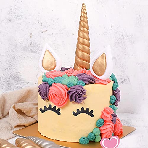 Unicorn Cake Topper Kit Birthday Decorations With Eyelashes Reusable Gold Horn And Wings Unicorn Party Supplies For Birthday Party Wedding Baby Shower #TOP4