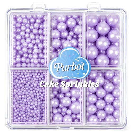 Image of Lavender Purple Pearl Sprinkles for Cake Decorating, 4 Sizes Sugar 130g /4.6oz, Cupcake, Ice Cream, Donuts, Macaron Toppings Supplies (2mm, 4mm, 7mm, 1cm)