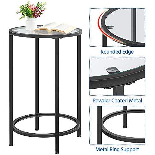 Yaheetech Round Side Table, Small Coffee Table Tall Telephone Table With Sturdy Metal Frame, Modern End Table with Tempered Glass Top, Sofa Table for Living Room/Bedroom, Black - Image 5
